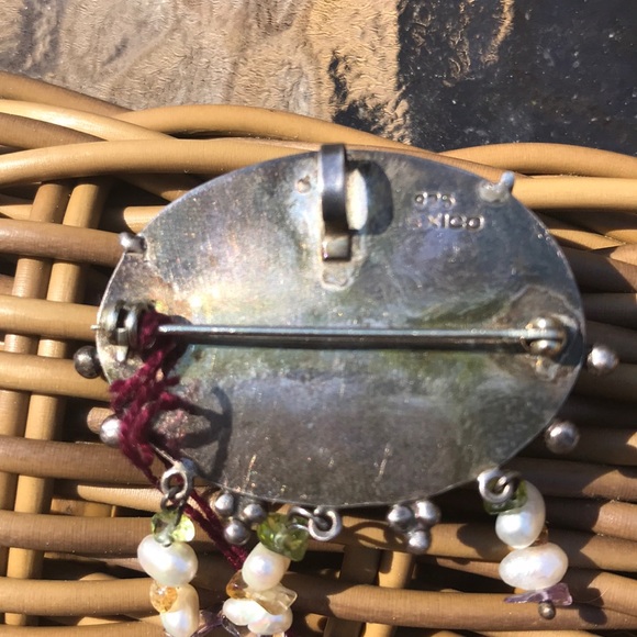 Large Sterling Silver Pin pendant with pearls and semi precious stones 🌺 - Picture 3 of 3